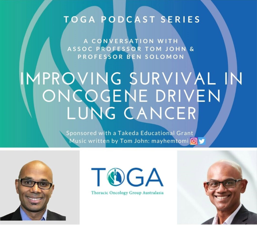 TOGA podcast logo and headshot photos of two brown skinned males, clean shaven and shaved heads, wearing glasses and suits