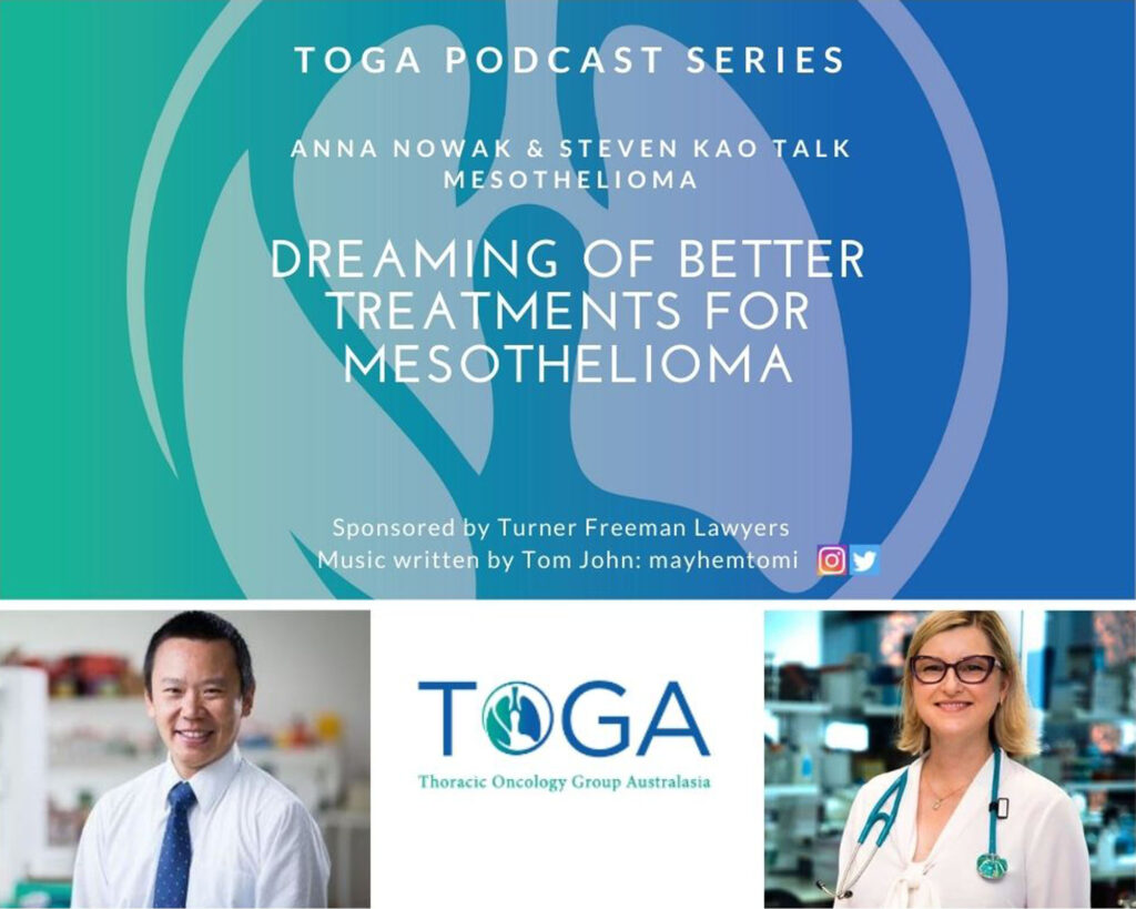 TOGA podcast logo and headshot photos of an Asian clean shaven male with short black hair wearing a shirt and tie and a white female doctor with shoulder length blond hair wearing a lab coat with a stethoscope around her neck.