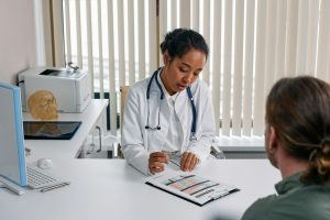 Doctor consulting with a patient for clinical trial